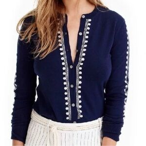 J Crew Navy Blue and Cream Knitv